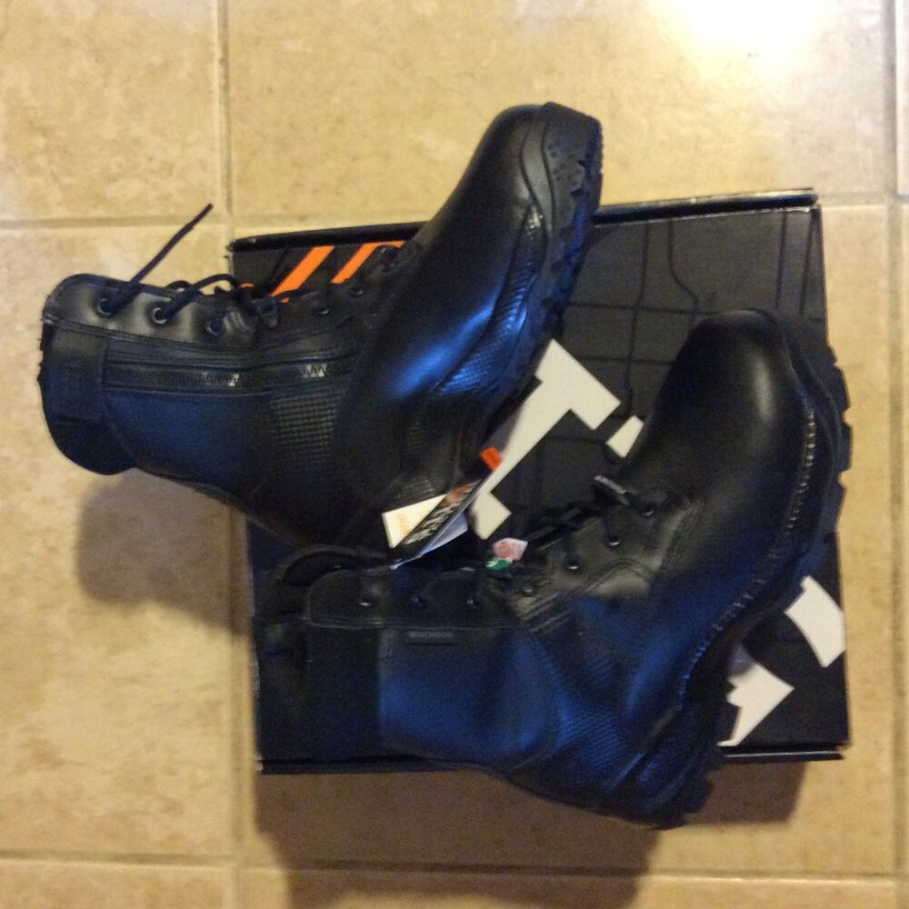 Black tactical steel toe boots